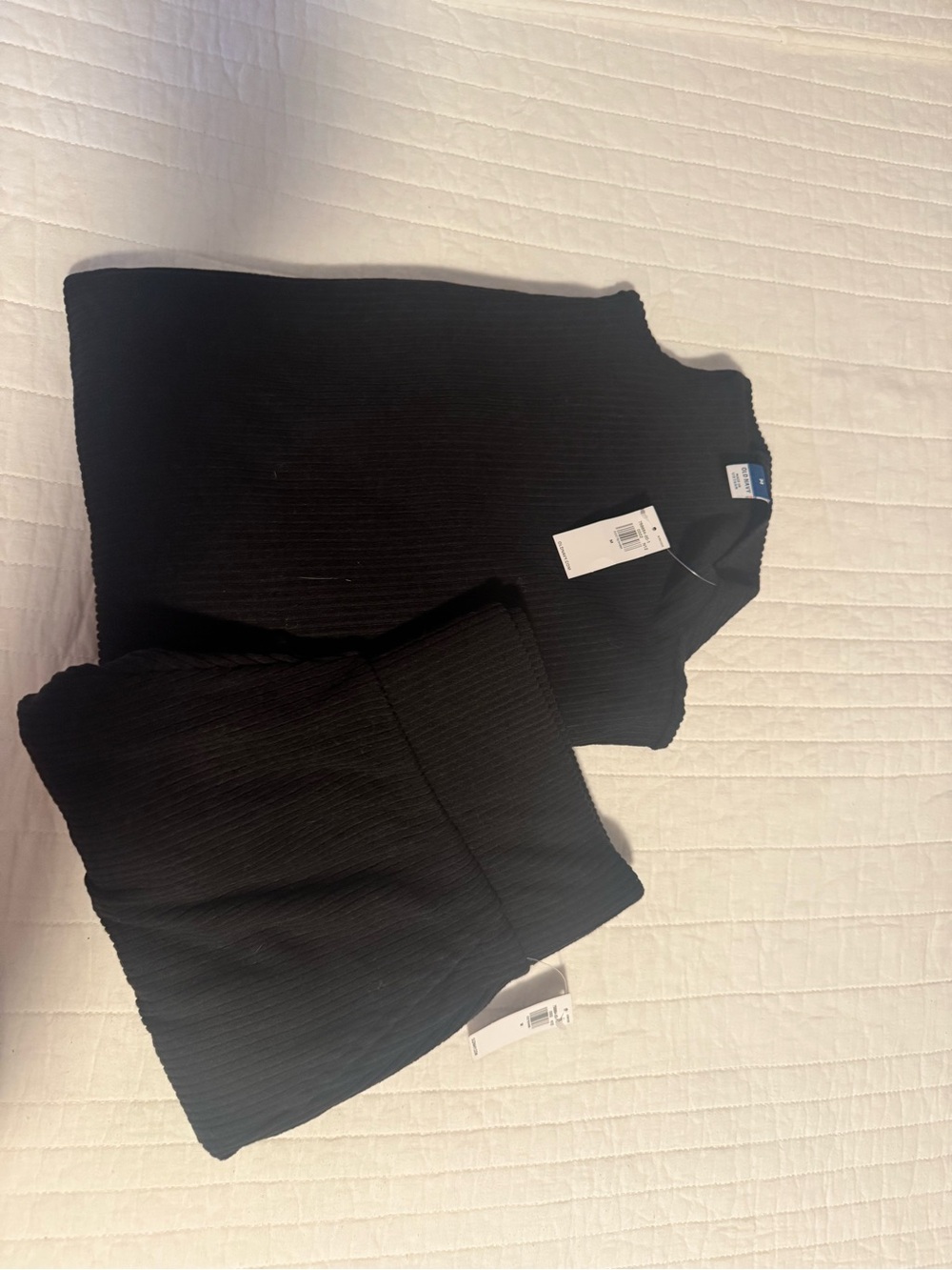 Black Ribbed Long Sleeve Top and Short Set